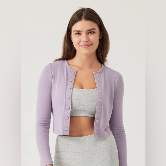 NWT Outdoor Voices Cozy Rib Crop Cardigan Earl Grey Size Small - Picture 1 of 5